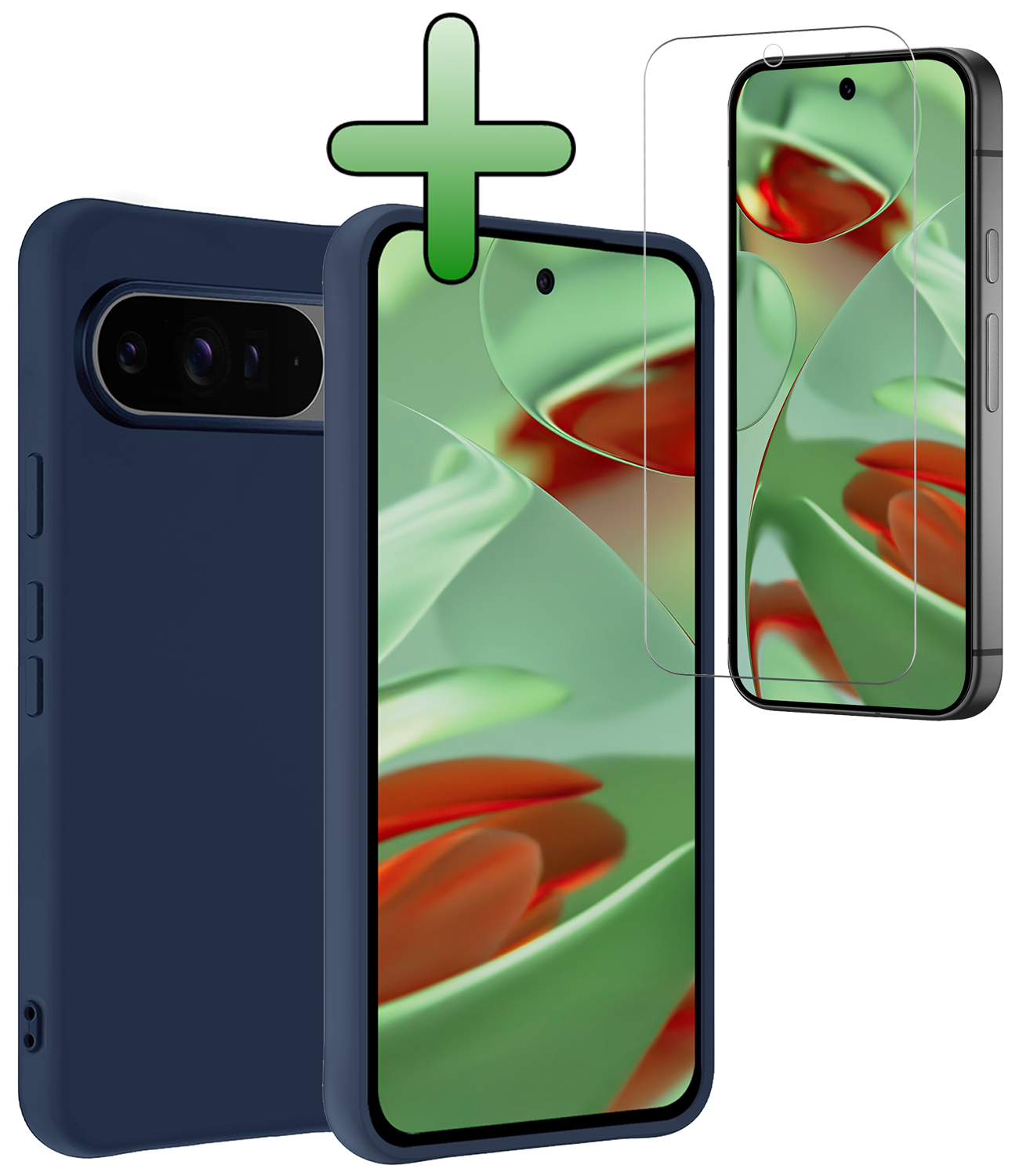 BASEY. Hoesje Geschikt voor Google Pixel 9 Pro Hoesje Siliconen Case Hoes Met Screenprotector - Hoes Geschikt voor Google Pixel 9 Pro Hoes Cover Case - Donkerblauw
