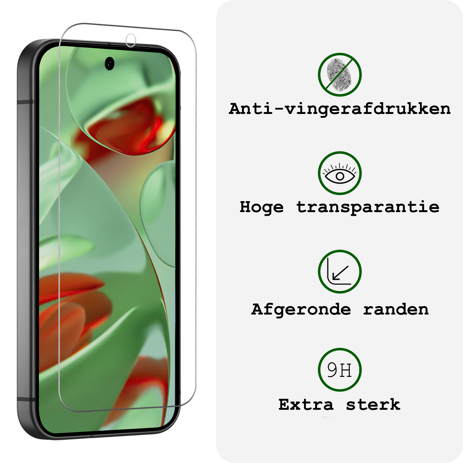 BASEY. Hoesje Geschikt voor Google Pixel 9 Pro Hoesje Siliconen Case Hoes Met Screenprotector - Hoes Geschikt voor Google Pixel 9 Pro Hoes Cover Case - Donkergroen