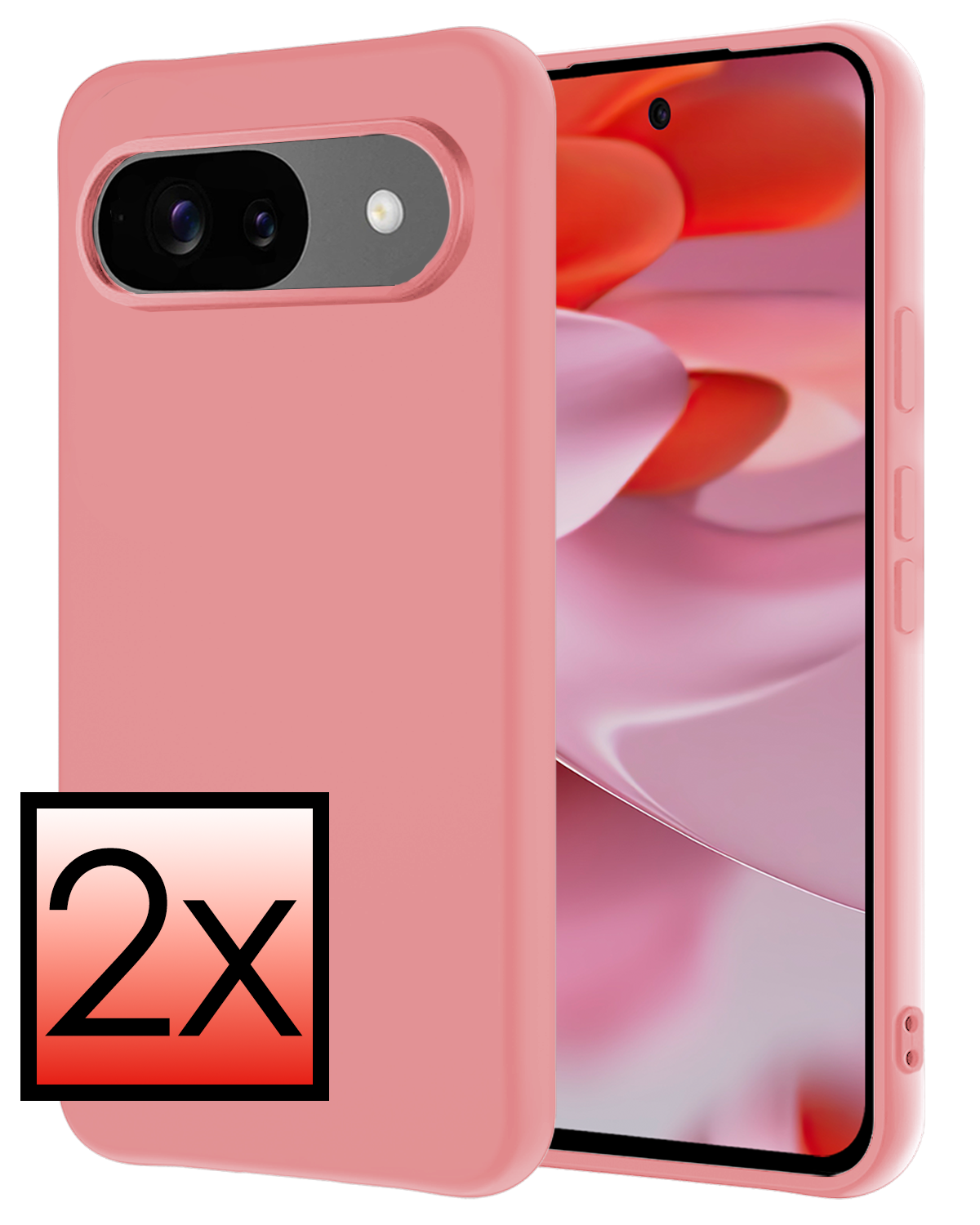NoXx Hoesje Geschikt voor Google Pixel 9 Hoesje Siliconen Case Hoes - Hoes Geschikt voor Google Pixel 9 Hoes Cover Case - Lichtroze - 2 PACK