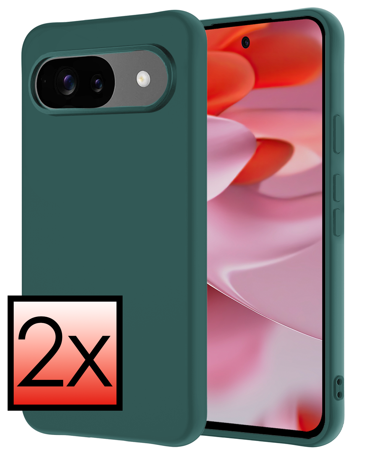 NoXx Hoesje Geschikt voor Google Pixel 9 Hoesje Siliconen Case Hoes - Hoes Geschikt voor Google Pixel 9 Hoes Cover Case - Donkergroen - 2 PACK
