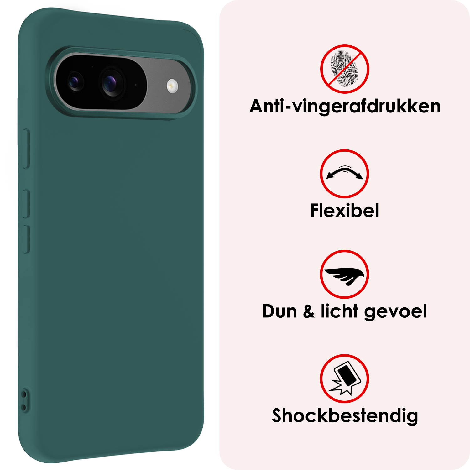 NoXx Hoesje Geschikt voor Google Pixel 9 Hoesje Siliconen Case Hoes - Hoes Geschikt voor Google Pixel 9 Hoes Cover Case - Donkergroen - 2 PACK