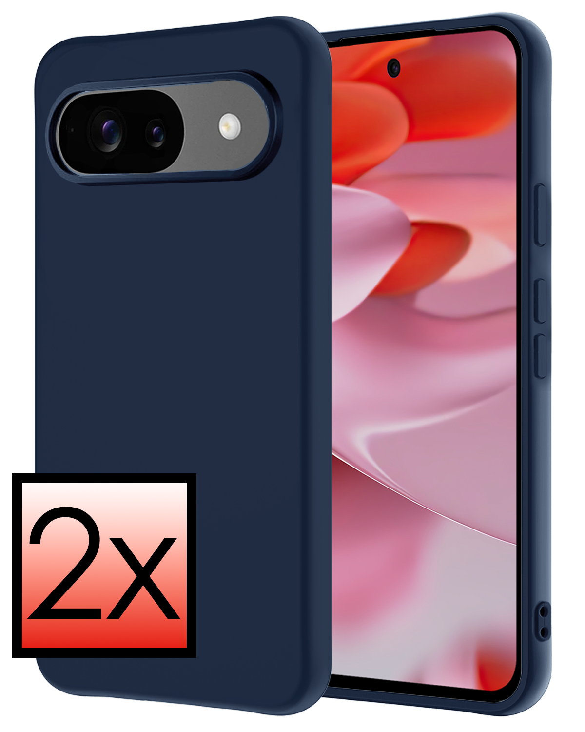NoXx Hoesje Geschikt voor Google Pixel 9 Hoesje Siliconen Case Hoes - Hoes Geschikt voor Google Pixel 9 Hoes Cover Case - Donkerblauw - 2 PACK