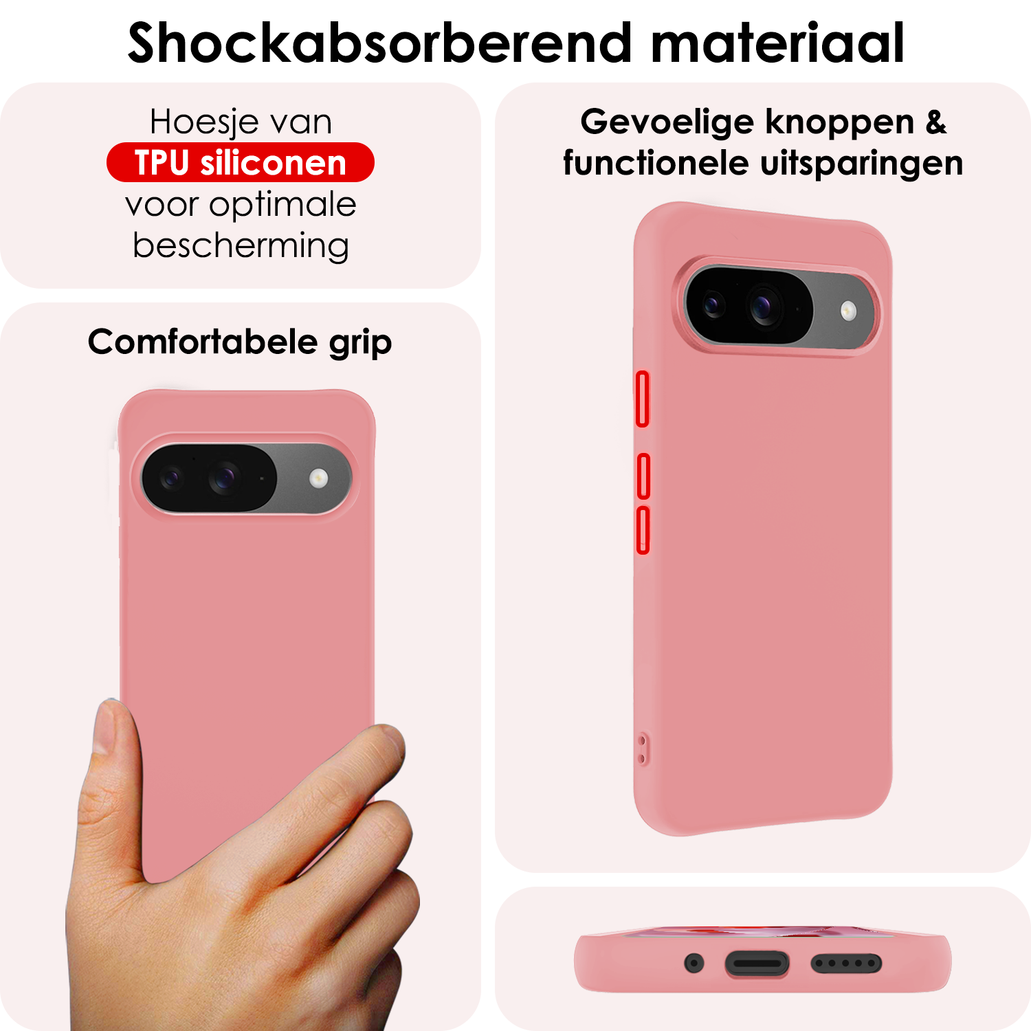 NoXx Hoesje Geschikt voor Google Pixel 9 Hoesje Siliconen Case Hoes - Hoes Geschikt voor Google Pixel 9 Hoes Cover Case - Lichtroze