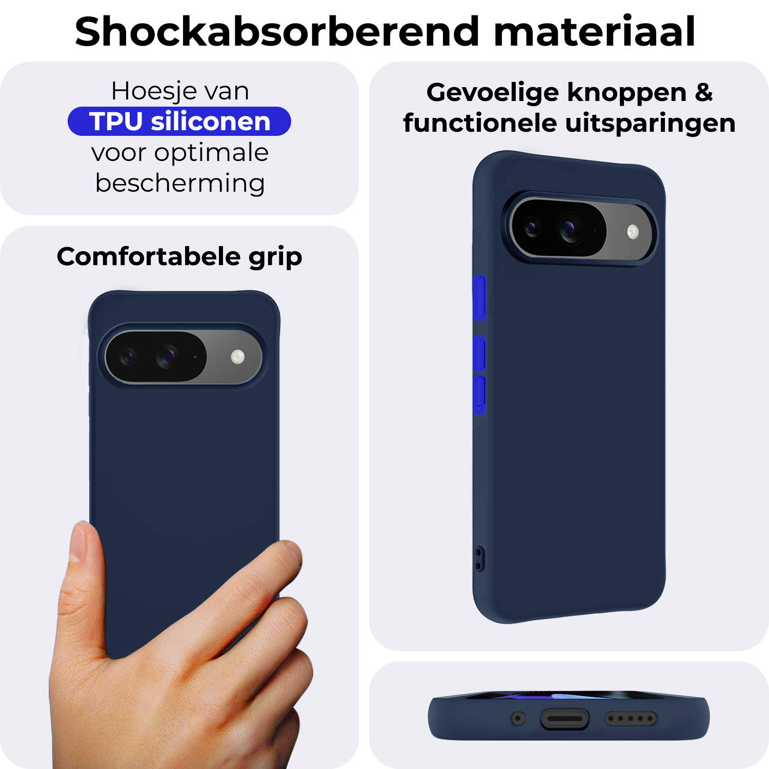 NoXx Hoesje Geschikt voor Google Pixel 9 Hoesje Siliconen Case Hoes - Hoes Geschikt voor Google Pixel 9 Hoes Cover Case - Donkerblauw