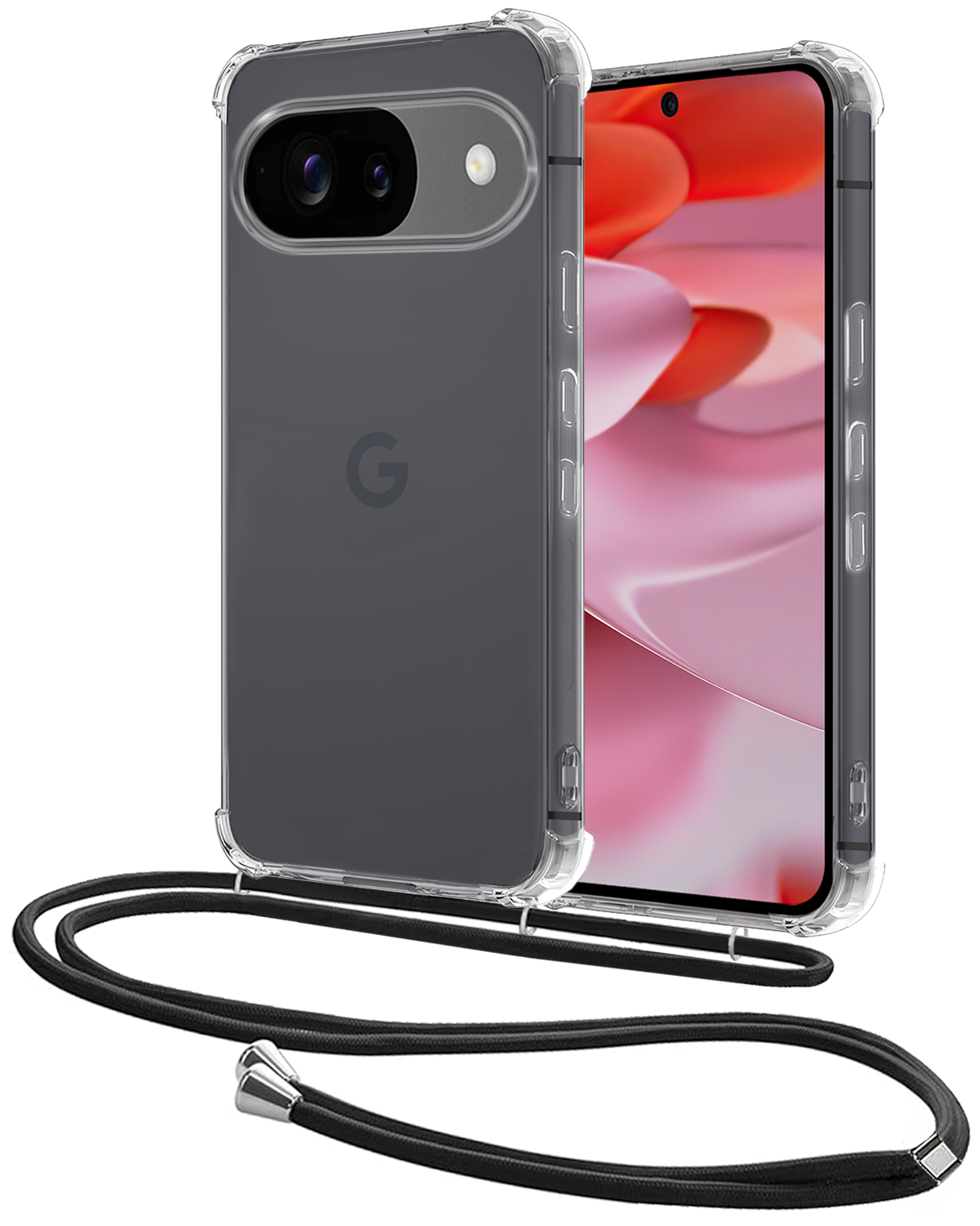 NoXx Hoesje Geschikt voor Google Pixel 9 Hoesje Siliconen Shock Proof Hoesje Met Koord Case Met Telefoonkoord - Hoes Geschikt voor Google Pixel 9 Hoesje Cover Shockproof Met Koord - Transparant