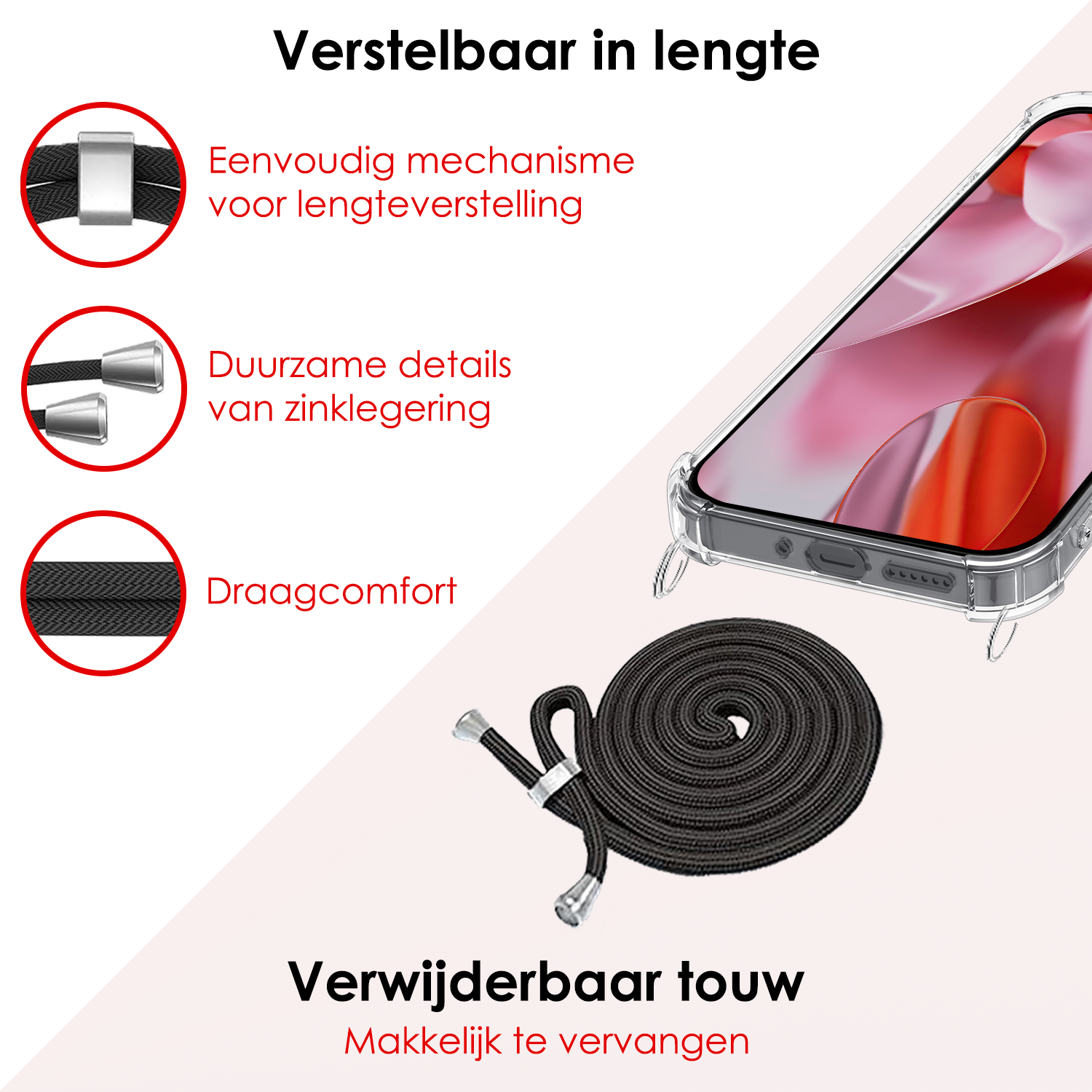 NoXx Hoesje Geschikt voor Google Pixel 9 Hoesje Siliconen Shock Proof Hoesje Met Koord Case Met Telefoonkoord - Hoes Geschikt voor Google Pixel 9 Hoesje Cover Shockproof Met Koord - Transparant