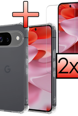 NoXx Hoesje Geschikt voor Google Pixel 9 Hoesje Siliconen Shock Proof Case Hoes Met 2x Screenprotector - Hoes Geschikt voor Google Pixel 9 Hoes Cover Case Shockproof - Transparant