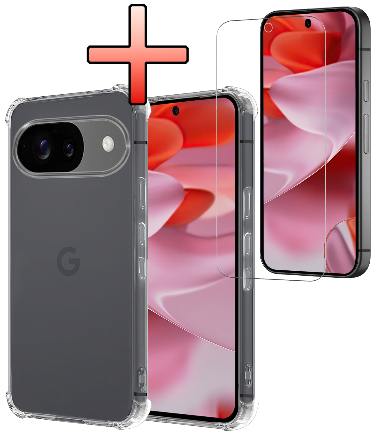 NoXx Hoesje Geschikt voor Google Pixel 9 Hoesje Siliconen Shock Proof Case Hoes Met Screenprotector - Hoes Geschikt voor Google Pixel 9 Hoes Cover Case Shockproof - Transparant
