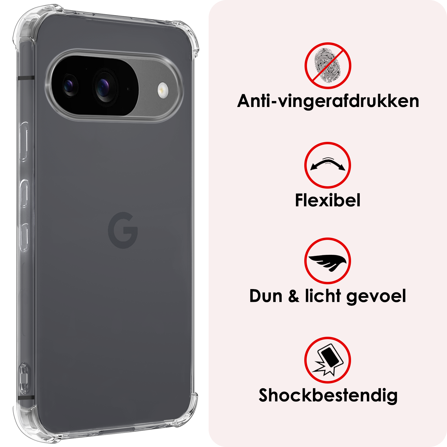 NoXx Hoesje Geschikt voor Google Pixel 9 Hoesje Siliconen Shock Proof Case Hoes Met Screenprotector - Hoes Geschikt voor Google Pixel 9 Hoes Cover Case Shockproof - Transparant