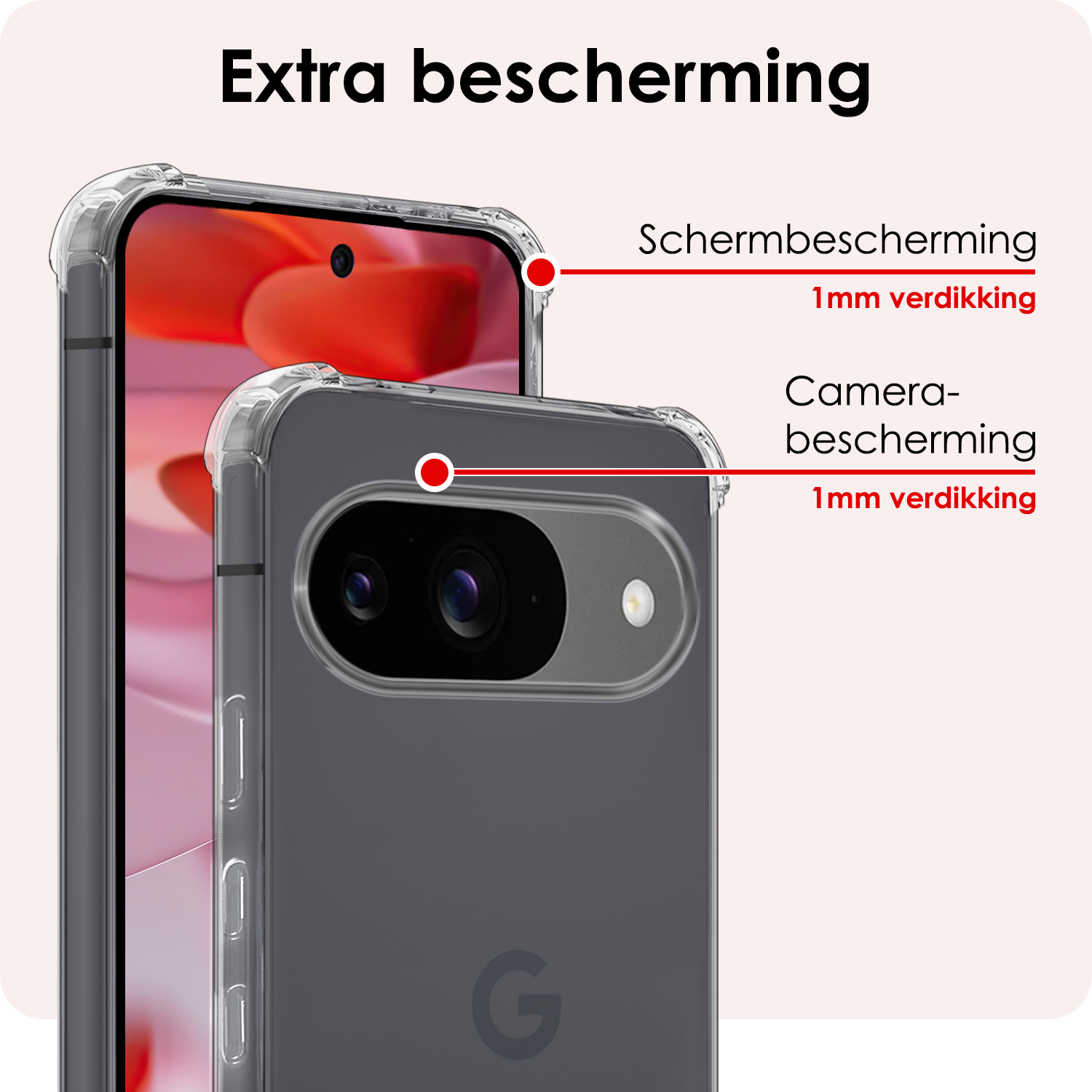NoXx Hoesje Geschikt voor Google Pixel 9 Hoesje Siliconen Shock Proof Case Hoes Met Screenprotector - Hoes Geschikt voor Google Pixel 9 Hoes Cover Case Shockproof - Transparant