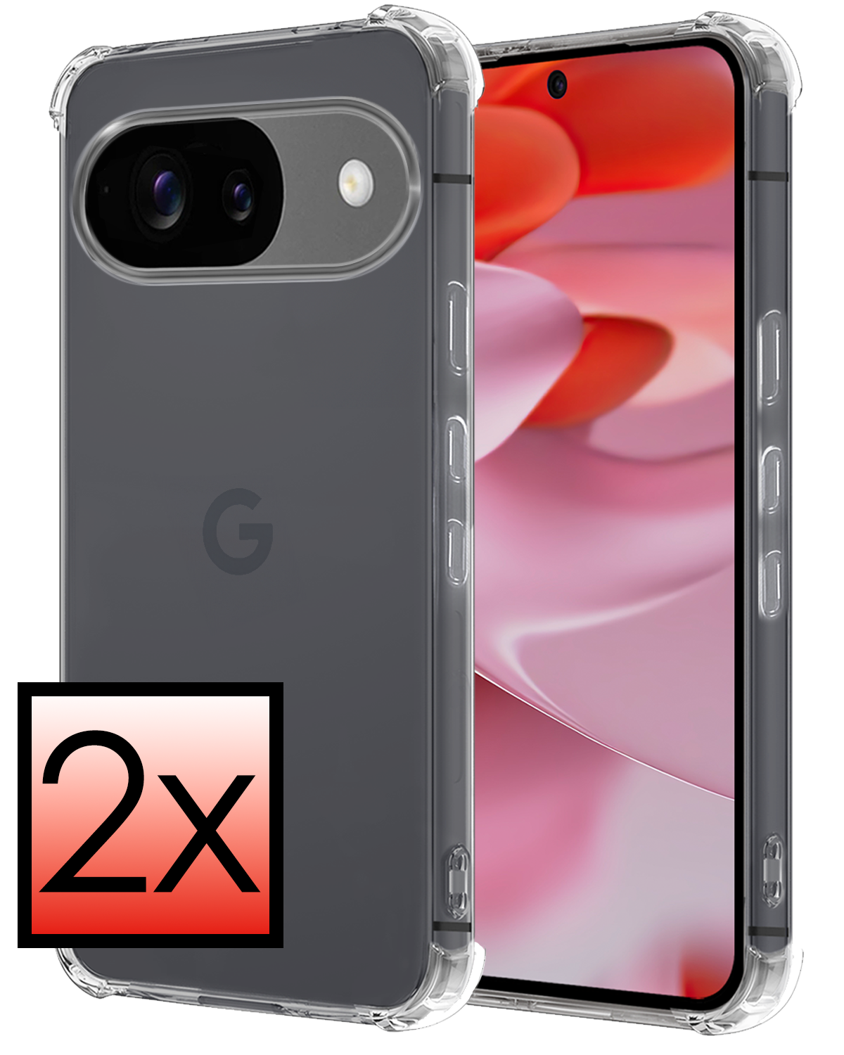 NoXx Hoesje Geschikt voor Google Pixel 9 Hoesje Siliconen Shock Proof Case Hoes - Hoes Geschikt voor Google Pixel 9 Hoes Cover Case Shockproof - Transparant - 2 PACK