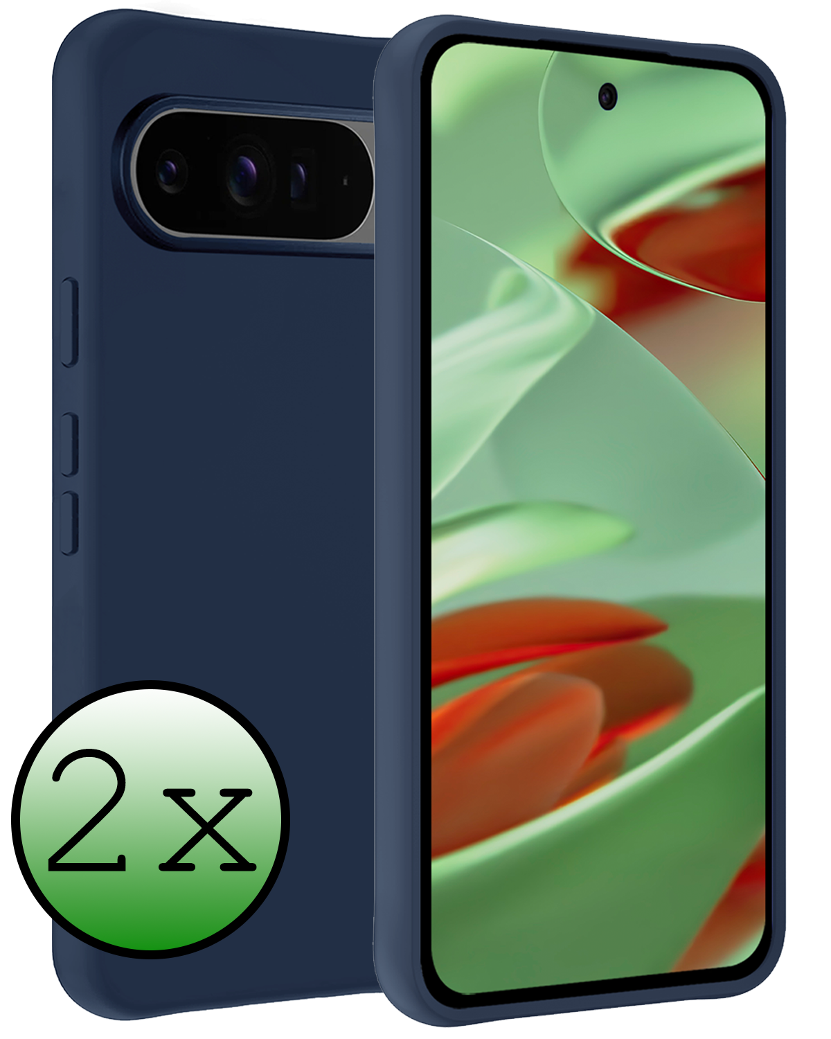BASEY. Hoesje Geschikt voor Google Pixel 9 Pro Hoesje Siliconen Case Hoes - Hoes Geschikt voor Google Pixel 9 Pro Hoes Cover Case - Donkerblauw - 2 PACK
