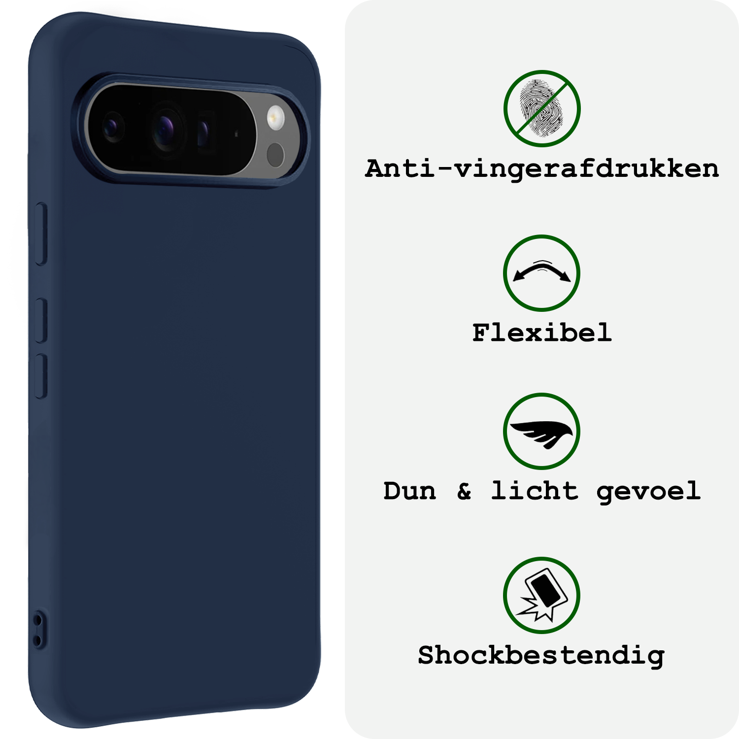 BASEY. Hoesje Geschikt voor Google Pixel 9 Pro Hoesje Siliconen Case Hoes - Hoes Geschikt voor Google Pixel 9 Pro Hoes Cover Case - Donkerblauw - 2 PACK