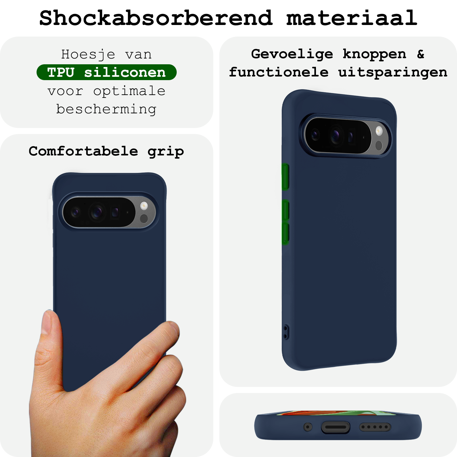 BASEY. Hoesje Geschikt voor Google Pixel 9 Pro Hoesje Siliconen Case Hoes - Hoes Geschikt voor Google Pixel 9 Pro Hoes Cover Case - Donkerblauw - 2 PACK