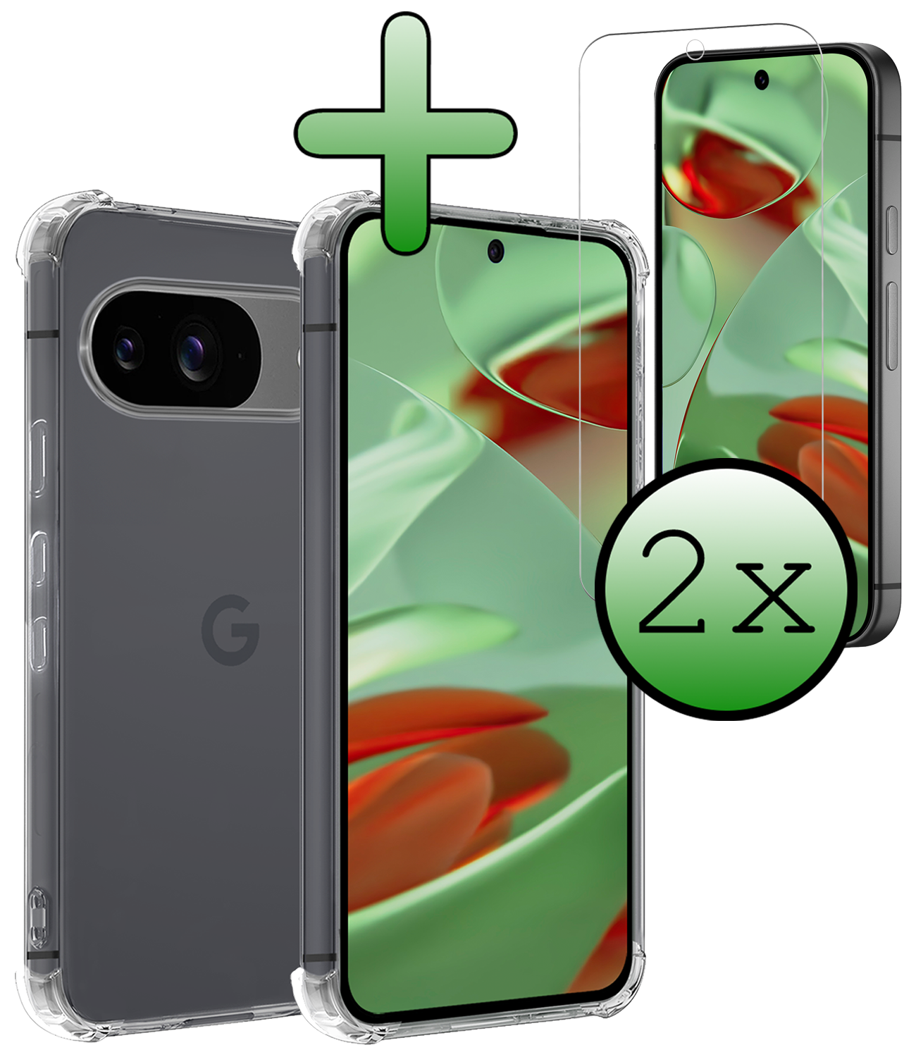 BASEY. Hoesje Geschikt voor Google Pixel 9 Hoesje Siliconen Shock Proof Case Hoes Met 2x Screenprotector - Hoes Geschikt voor Google Pixel 9 Hoes Cover Case Shockproof - Transparant