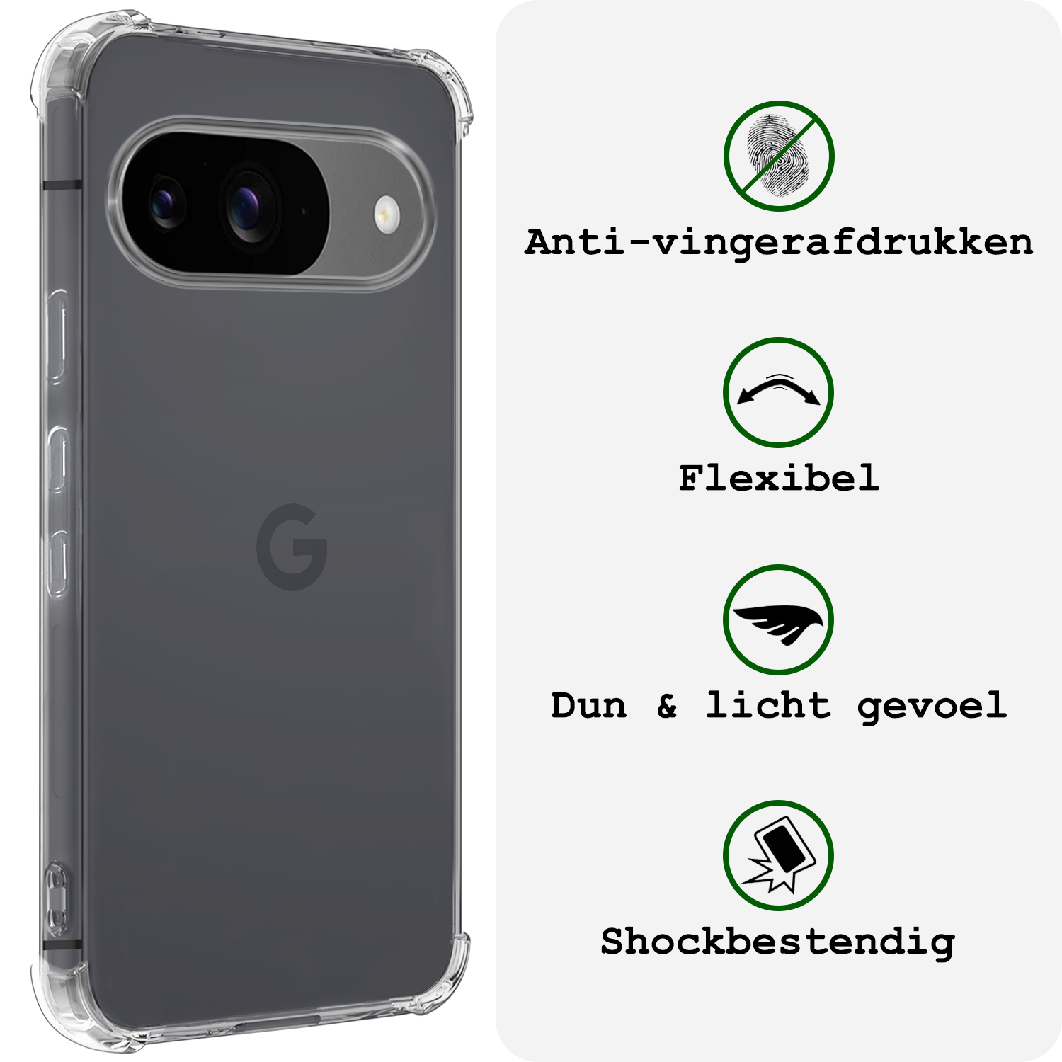 BASEY. Hoesje Geschikt voor Google Pixel 9 Hoesje Siliconen Shock Proof Case Hoes Met 2x Screenprotector - Hoes Geschikt voor Google Pixel 9 Hoes Cover Case Shockproof - Transparant