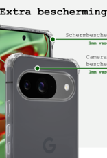 BASEY. Hoesje Geschikt voor Google Pixel 9 Hoesje Siliconen Shock Proof Case Hoes Met 2x Screenprotector - Hoes Geschikt voor Google Pixel 9 Hoes Cover Case Shockproof - Transparant