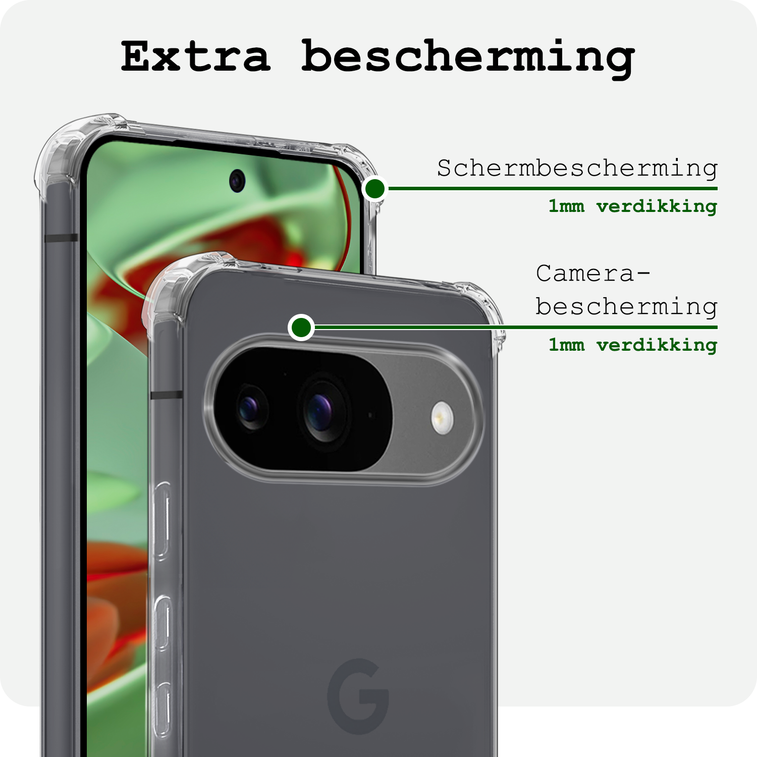 BASEY. Hoesje Geschikt voor Google Pixel 9 Hoesje Siliconen Shock Proof Case Hoes Met 2x Screenprotector - Hoes Geschikt voor Google Pixel 9 Hoes Cover Case Shockproof - Transparant