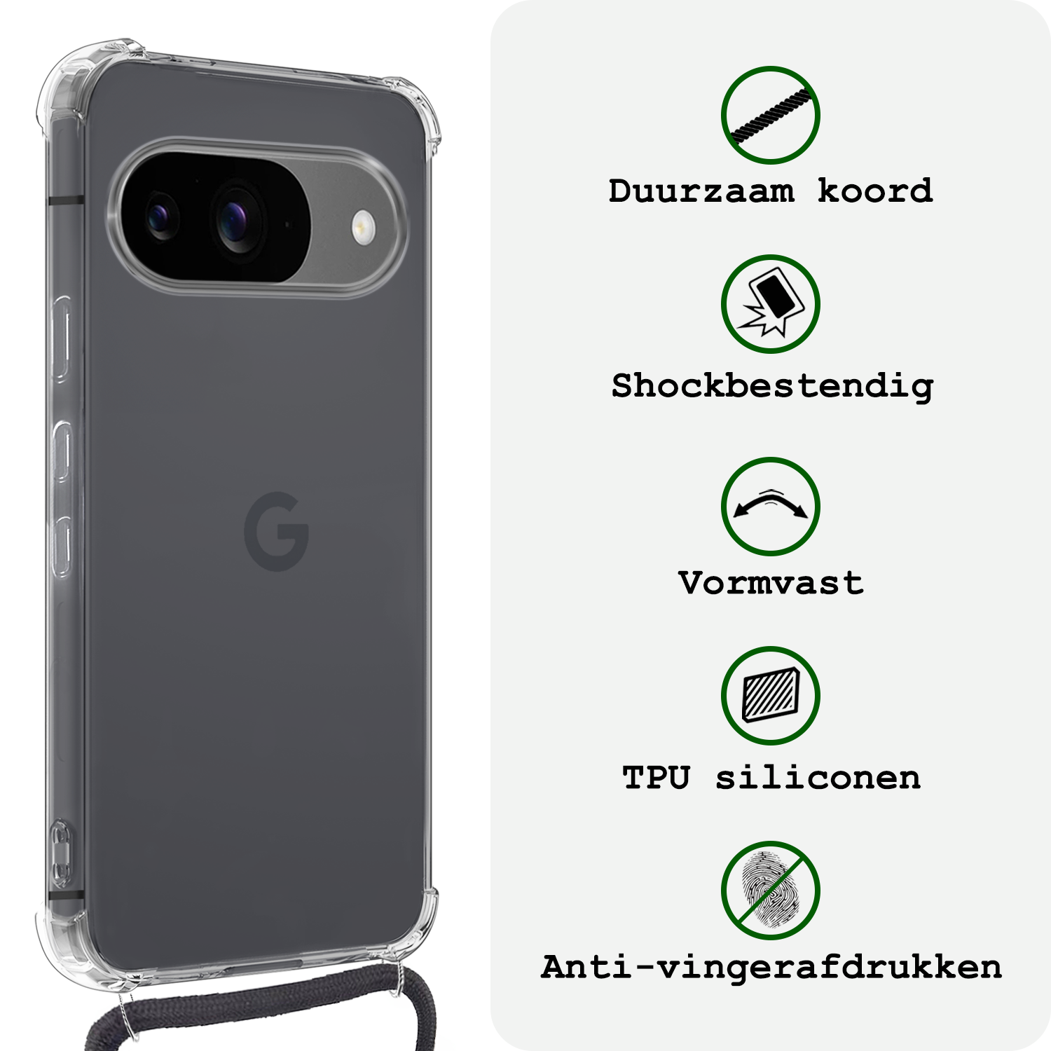 BASEY. Hoesje Geschikt voor Google Pixel 9 Hoesje Siliconen Shock Proof Hoesje Met Koord Case Met Telefoonkoord - Hoes Geschikt voor Google Pixel 9 Hoesje Cover Shockproof Met Koord - Transparant