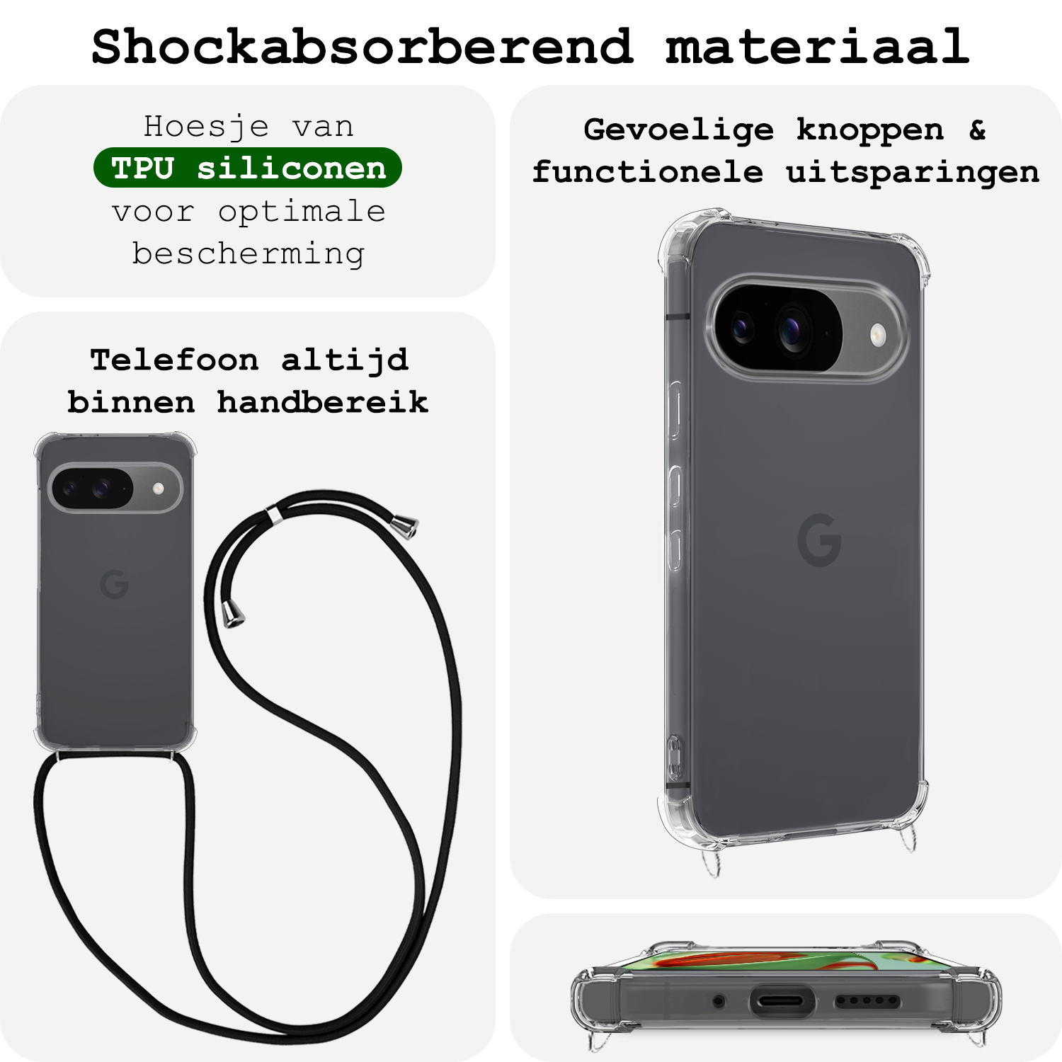 BASEY. Hoesje Geschikt voor Google Pixel 9 Hoesje Siliconen Shock Proof Hoesje Met Koord Case Met Telefoonkoord - Hoes Geschikt voor Google Pixel 9 Hoesje Cover Shockproof Met Koord - Transparant
