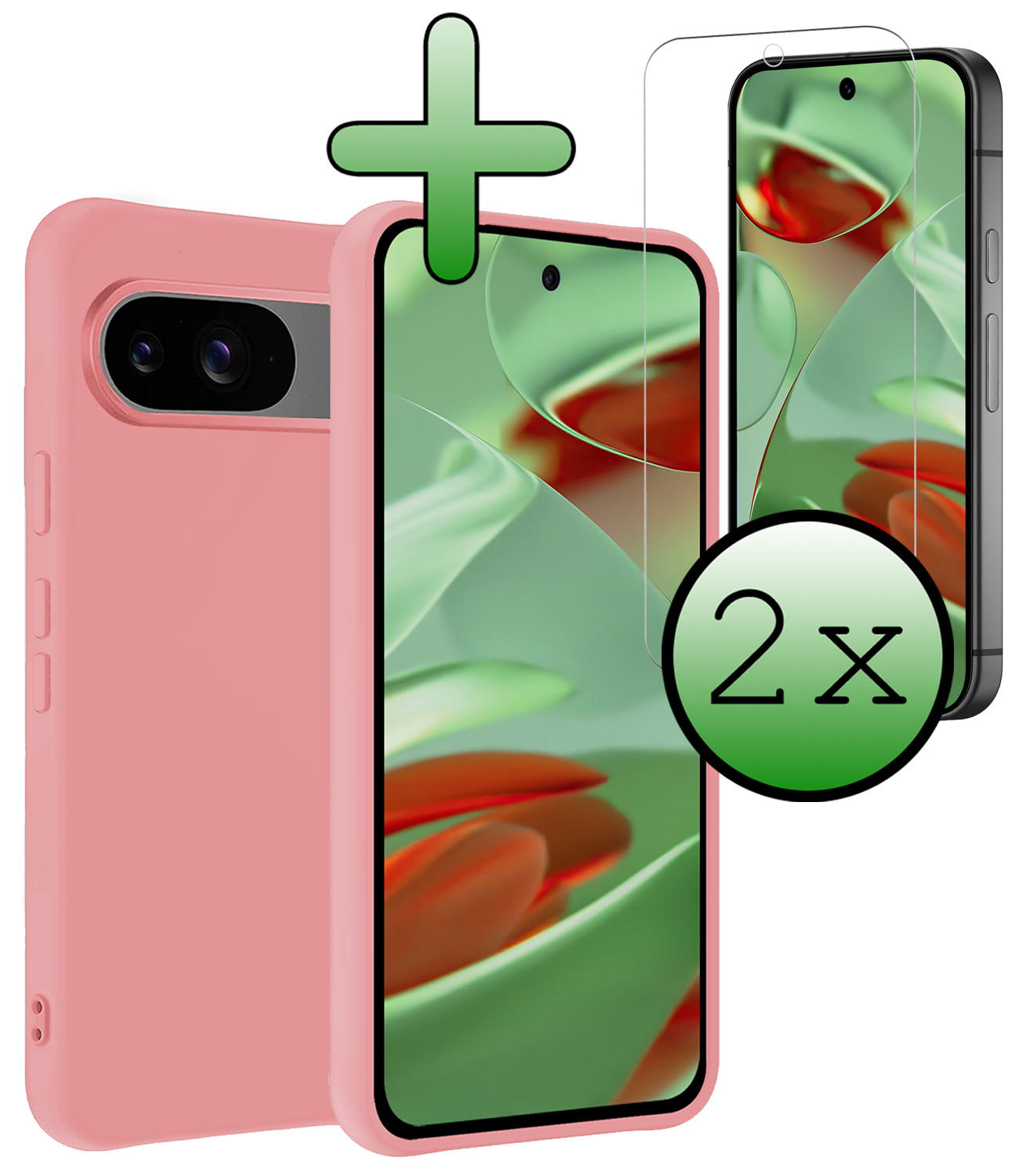 BASEY. Hoesje Geschikt voor Google Pixel 9 Hoesje Siliconen Case Hoes Met 2x Screenprotector - Hoes Geschikt voor Google Pixel 9 Hoes Cover Case - Lichtroze