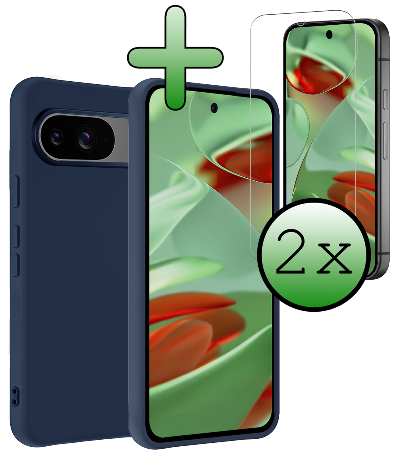 BASEY. Hoesje Geschikt voor Google Pixel 9 Hoesje Siliconen Case Hoes Met 2x Screenprotector - Hoes Geschikt voor Google Pixel 9 Hoes Cover Case - Donkerblauw