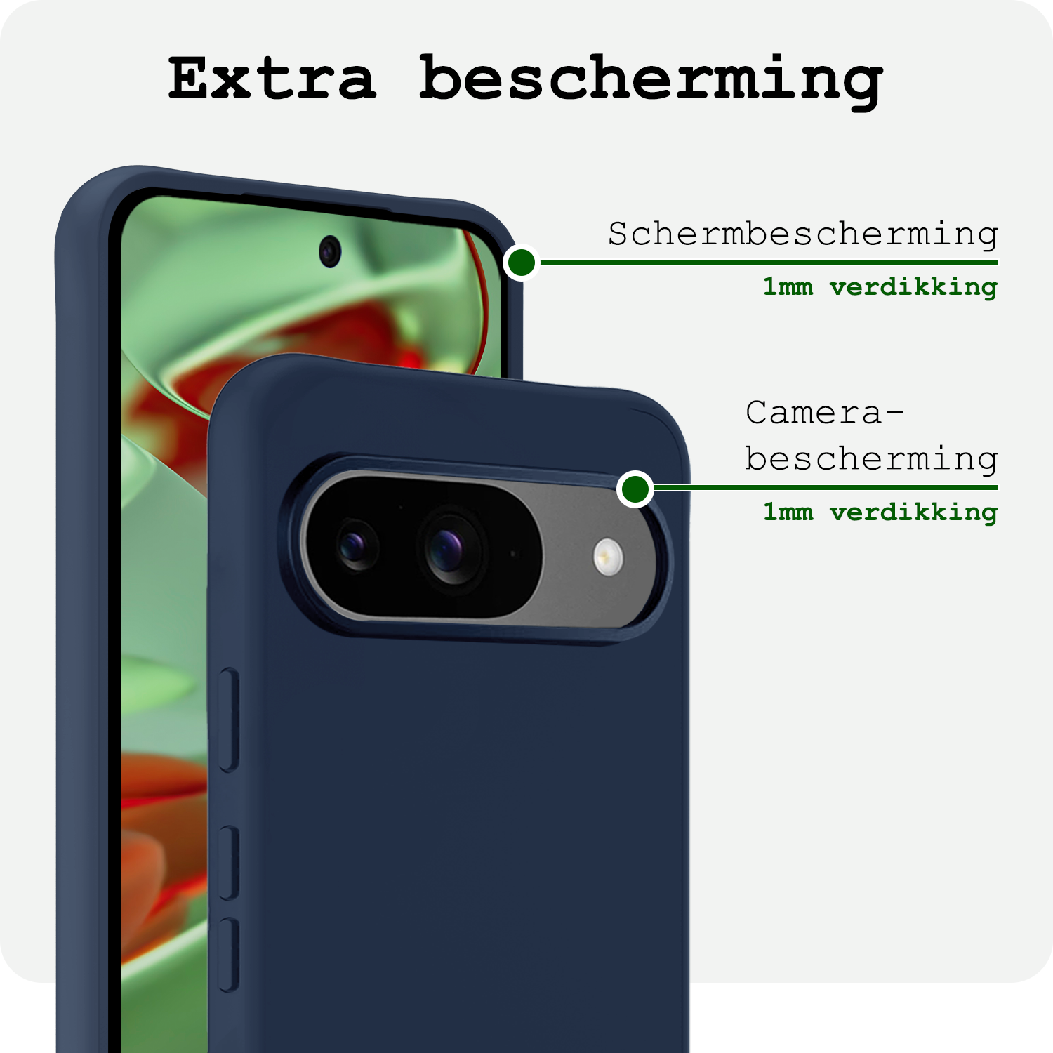 BASEY. Hoesje Geschikt voor Google Pixel 9 Hoesje Siliconen Case Hoes Met 2x Screenprotector - Hoes Geschikt voor Google Pixel 9 Hoes Cover Case - Donkerblauw