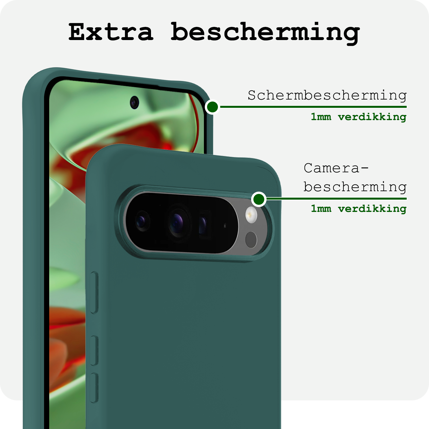 BASEY. Hoesje Geschikt voor Google Pixel 9 Pro Hoesje Siliconen Case Hoes - Hoes Geschikt voor Google Pixel 9 Pro Hoes Cover Case - Donkergroen