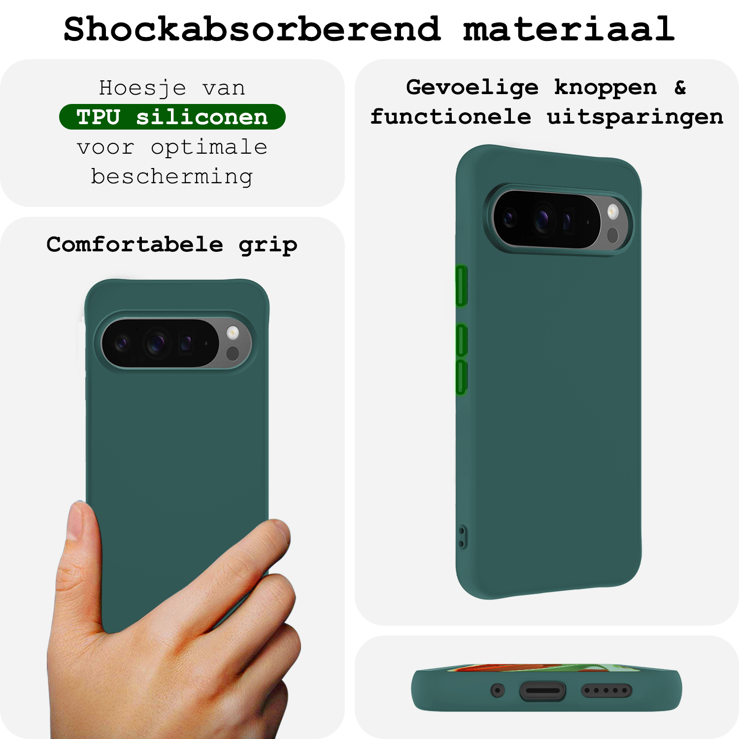 BASEY. Hoesje Geschikt voor Google Pixel 9 Pro Hoesje Siliconen Case Hoes - Hoes Geschikt voor Google Pixel 9 Pro Hoes Cover Case - Donkergroen