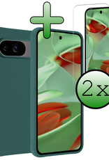 BASEY. Hoesje Geschikt voor Google Pixel 9 Hoesje Siliconen Case Hoes Met 2x Screenprotector - Hoes Geschikt voor Google Pixel 9 Hoes Cover Case - Donkergroen