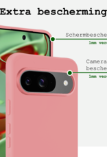 BASEY. Hoesje Geschikt voor Google Pixel 9 Hoesje Siliconen Case Hoes Met Screenprotector - Hoes Geschikt voor Google Pixel 9 Hoes Cover Case - Lichtroze