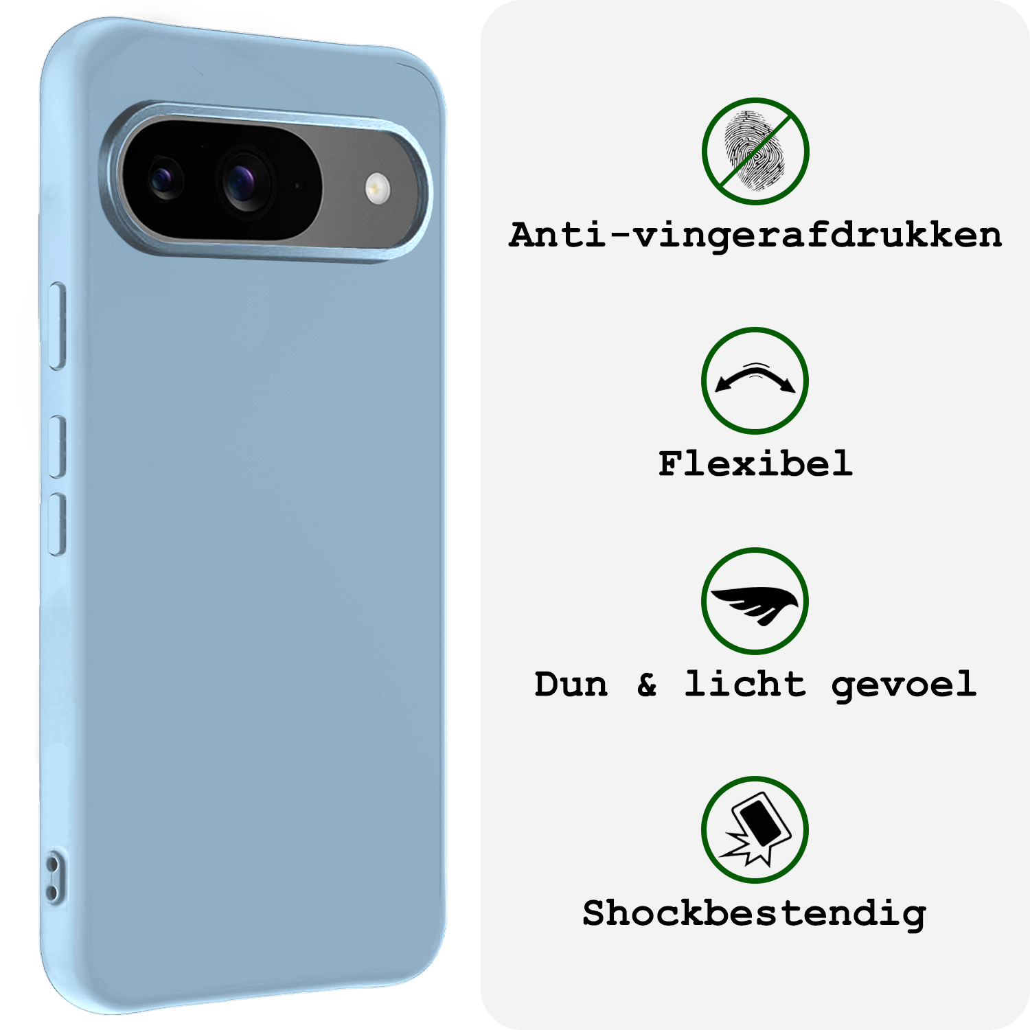 BASEY. Hoesje Geschikt voor Google Pixel 9 Hoesje Siliconen Case Hoes Met Screenprotector - Hoes Geschikt voor Google Pixel 9 Hoes Cover Case - Lichtblauw
