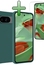 BASEY. Hoesje Geschikt voor Google Pixel 9 Hoesje Siliconen Case Hoes Met Screenprotector - Hoes Geschikt voor Google Pixel 9 Hoes Cover Case - Donkergroen