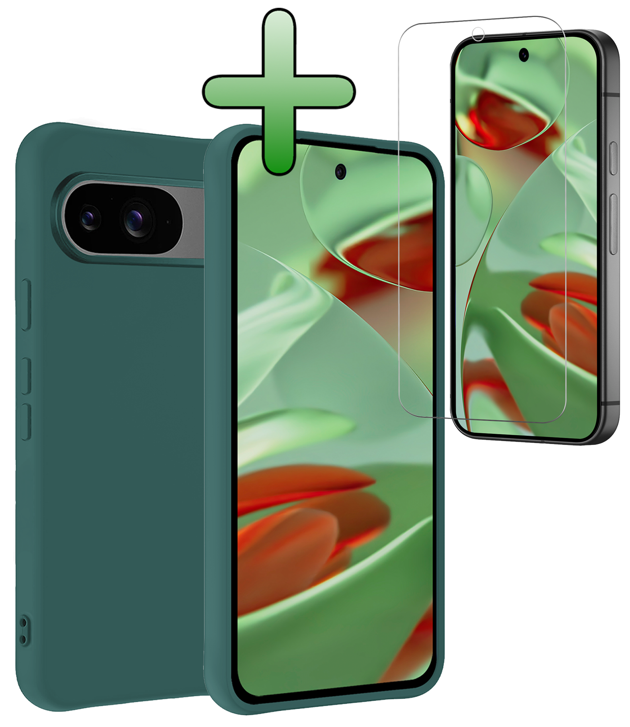 BASEY. Hoesje Geschikt voor Google Pixel 9 Hoesje Siliconen Case Hoes Met Screenprotector - Hoes Geschikt voor Google Pixel 9 Hoes Cover Case - Donkergroen