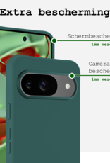 BASEY. Hoesje Geschikt voor Google Pixel 9 Hoesje Siliconen Case Hoes Met Screenprotector - Hoes Geschikt voor Google Pixel 9 Hoes Cover Case - Donkergroen