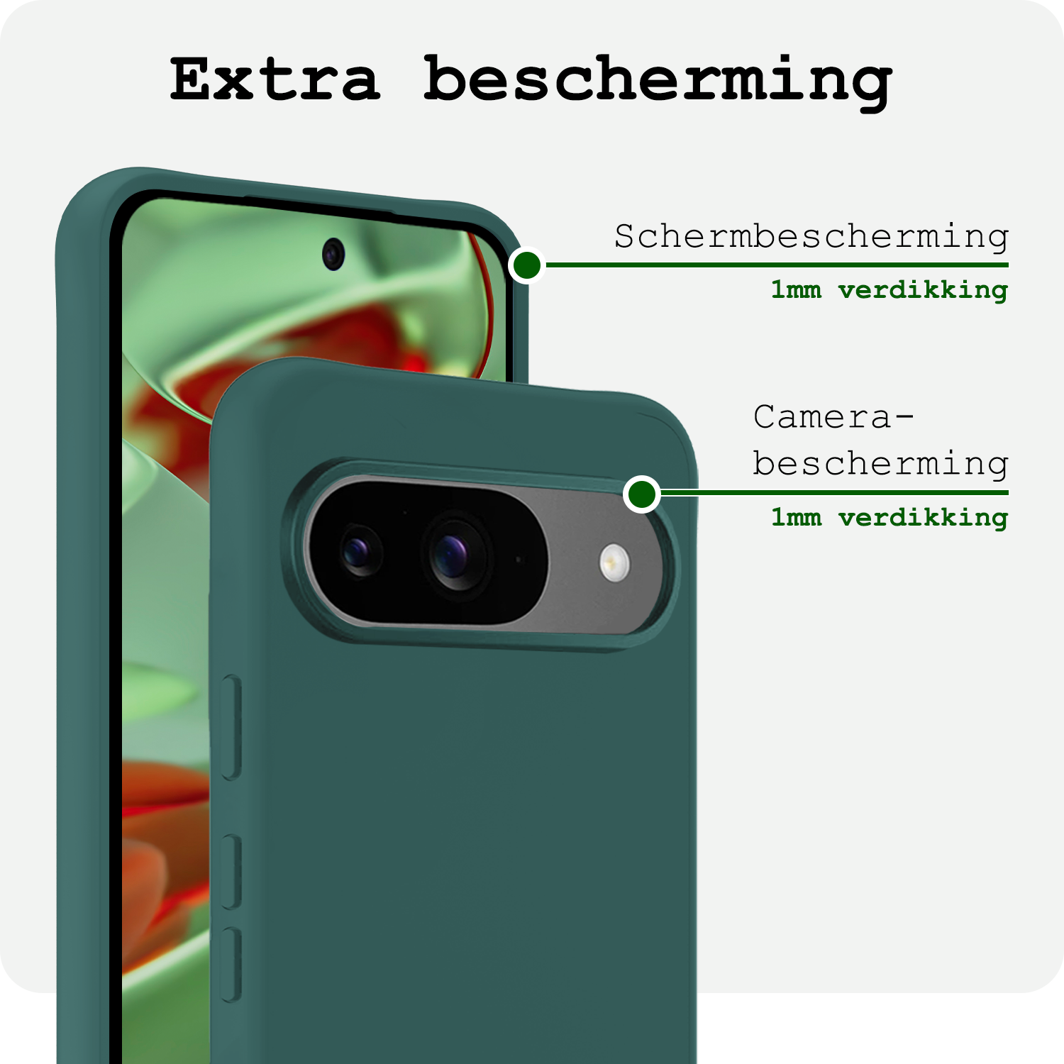 BASEY. Hoesje Geschikt voor Google Pixel 9 Hoesje Siliconen Case Hoes Met Screenprotector - Hoes Geschikt voor Google Pixel 9 Hoes Cover Case - Donkergroen
