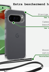 BASEY. Hoesje Geschikt voor Google Pixel 9 Pro Hoesje Siliconen Shock Proof Hoesje Met Koord Case Met Telefoonkoord - Hoes Geschikt voor Google Pixel 9 Pro Hoesje Cover Shockproof Met Koord - Transparant
