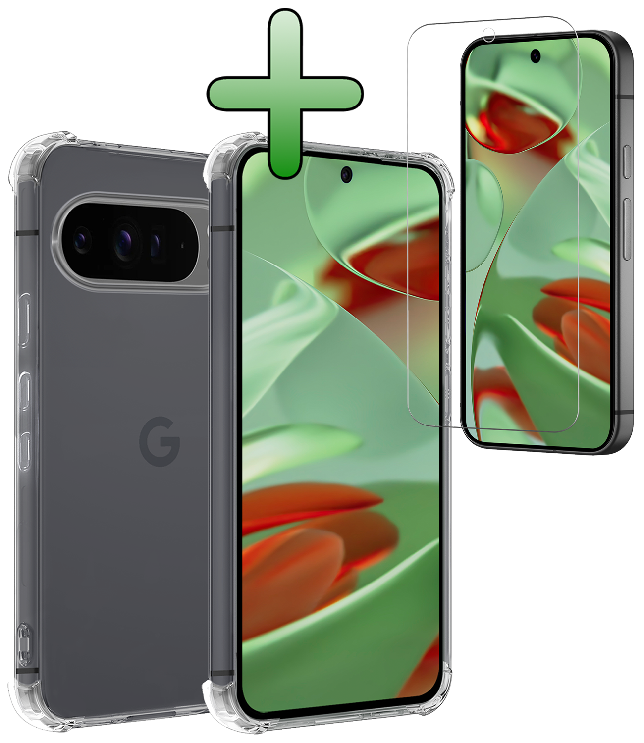 BASEY. Hoesje Geschikt voor Google Pixel 9 Pro Hoesje Siliconen Shock Proof Case Hoes Met Screenprotector - Hoes Geschikt voor Google Pixel 9 Pro Hoes Cover Case Shockproof - Transparant