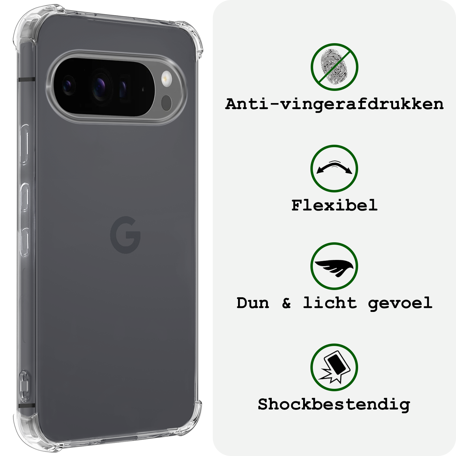 BASEY. Hoesje Geschikt voor Google Pixel 9 Pro Hoesje Siliconen Shock Proof Case Hoes Met Screenprotector - Hoes Geschikt voor Google Pixel 9 Pro Hoes Cover Case Shockproof - Transparant