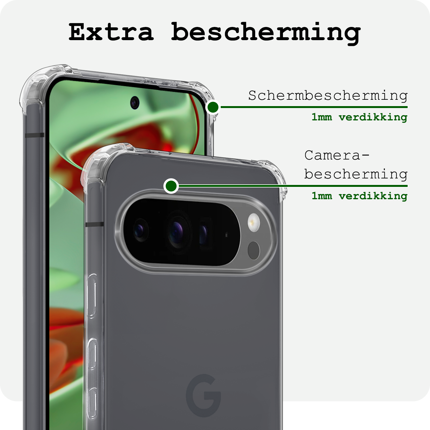 BASEY. Hoesje Geschikt voor Google Pixel 9 Pro Hoesje Siliconen Shock Proof Case Hoes Met Screenprotector - Hoes Geschikt voor Google Pixel 9 Pro Hoes Cover Case Shockproof - Transparant