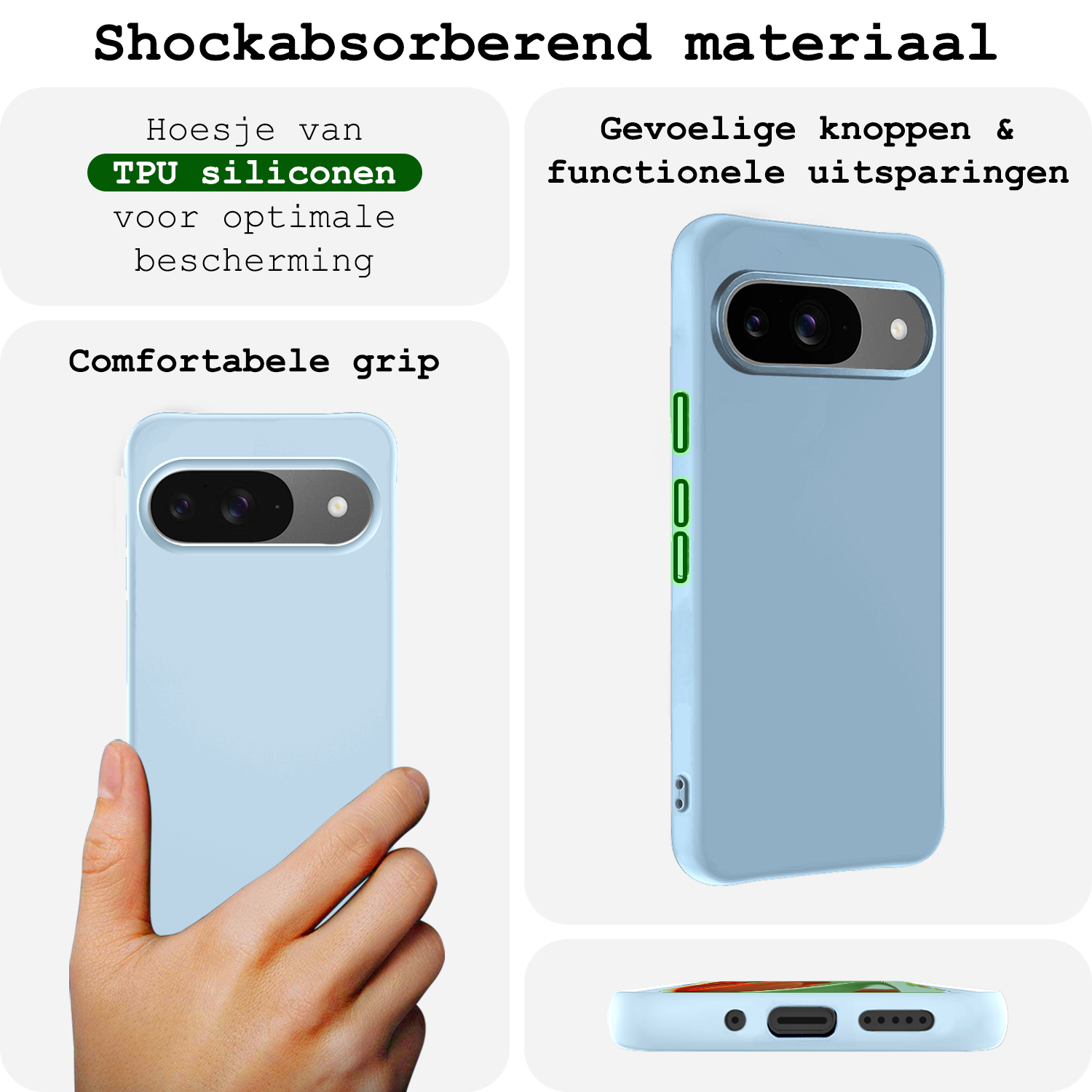 BASEY. Hoesje Geschikt voor Google Pixel 9 Hoesje Siliconen Case Hoes - Hoes Geschikt voor Google Pixel 9 Hoes Cover Case - Lichtblauw