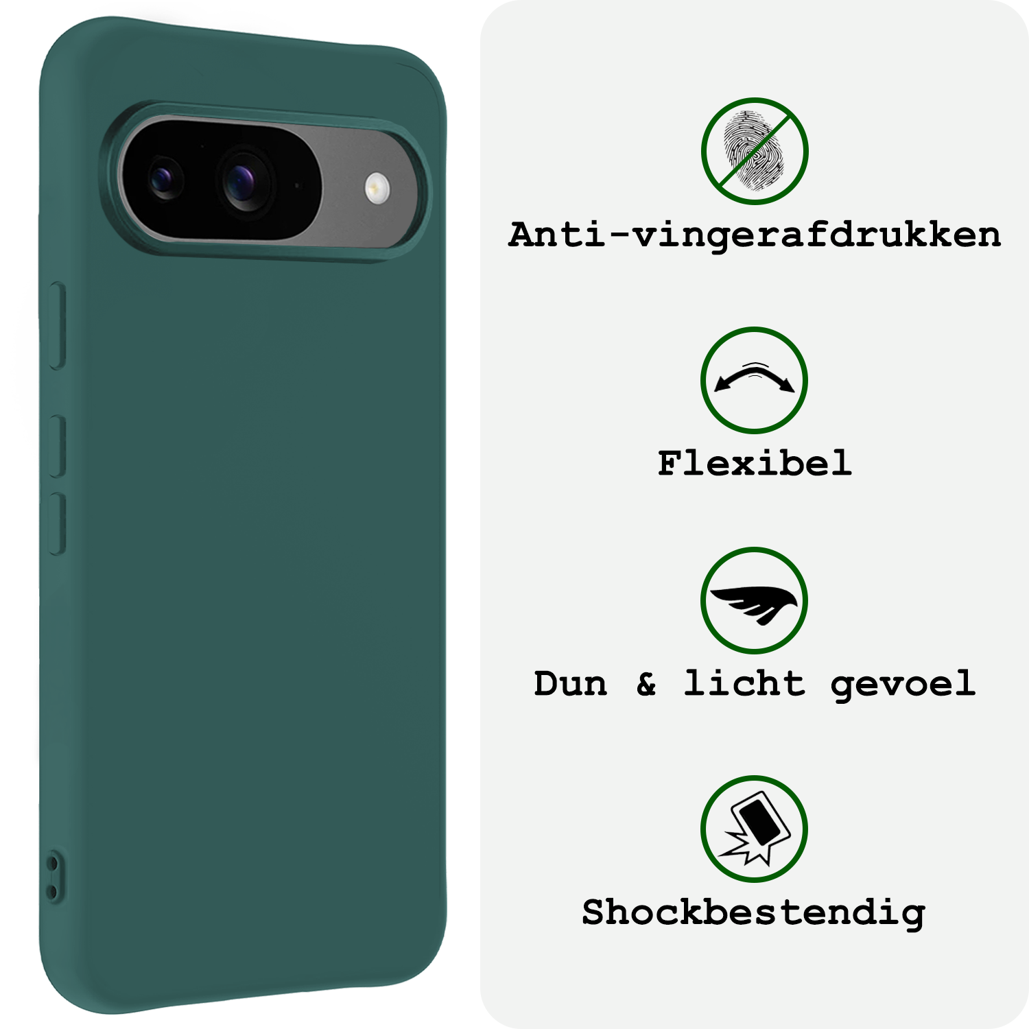 BASEY. Hoesje Geschikt voor Google Pixel 9 Hoesje Siliconen Case Hoes - Hoes Geschikt voor Google Pixel 9 Hoes Cover Case - Donkergroen