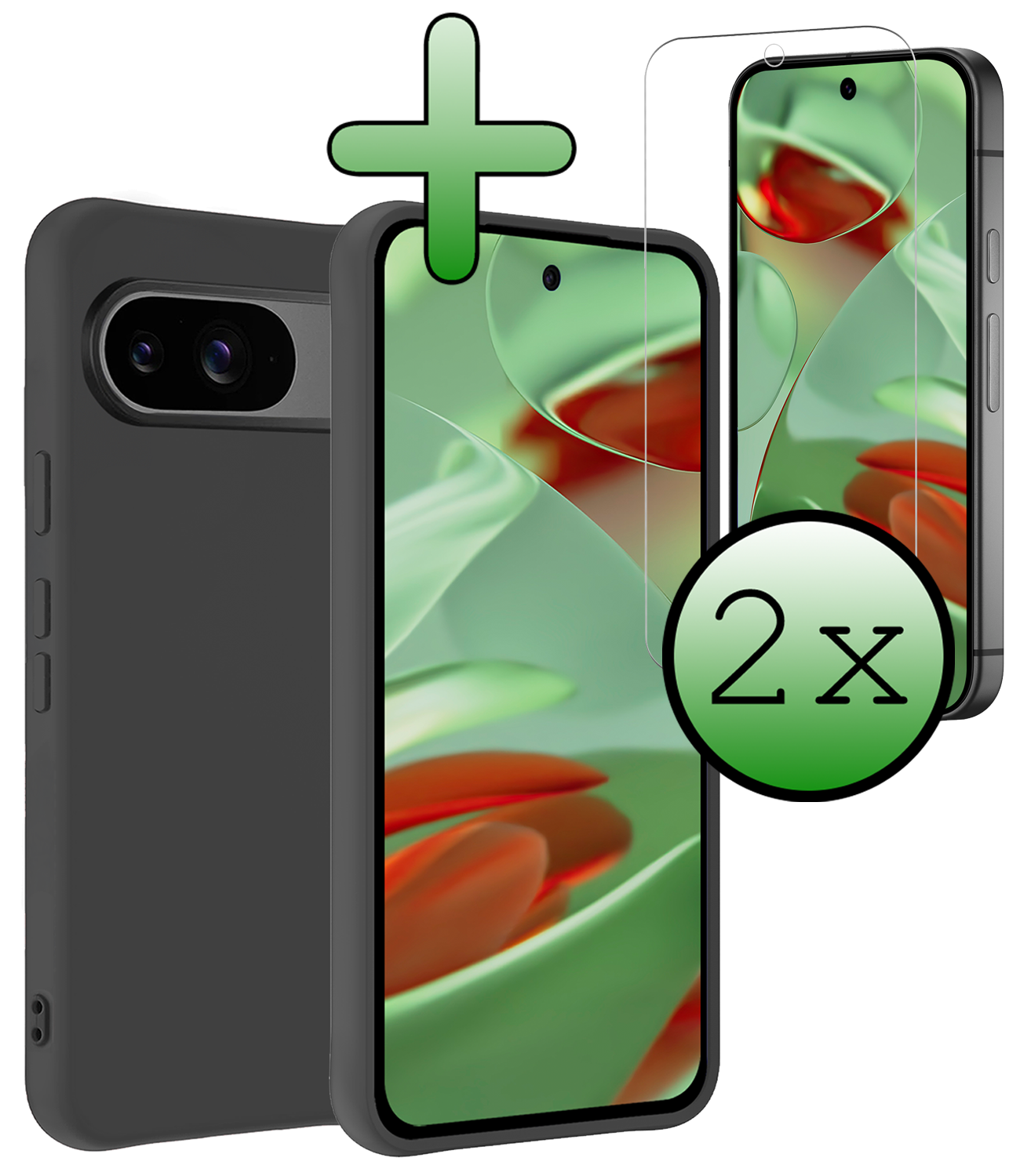 BASEY. Hoesje Geschikt voor Google Pixel 9 Hoesje Siliconen Case Hoes Met 2x Screenprotector - Hoes Geschikt voor Google Pixel 9 Hoes Cover Case - Zwart