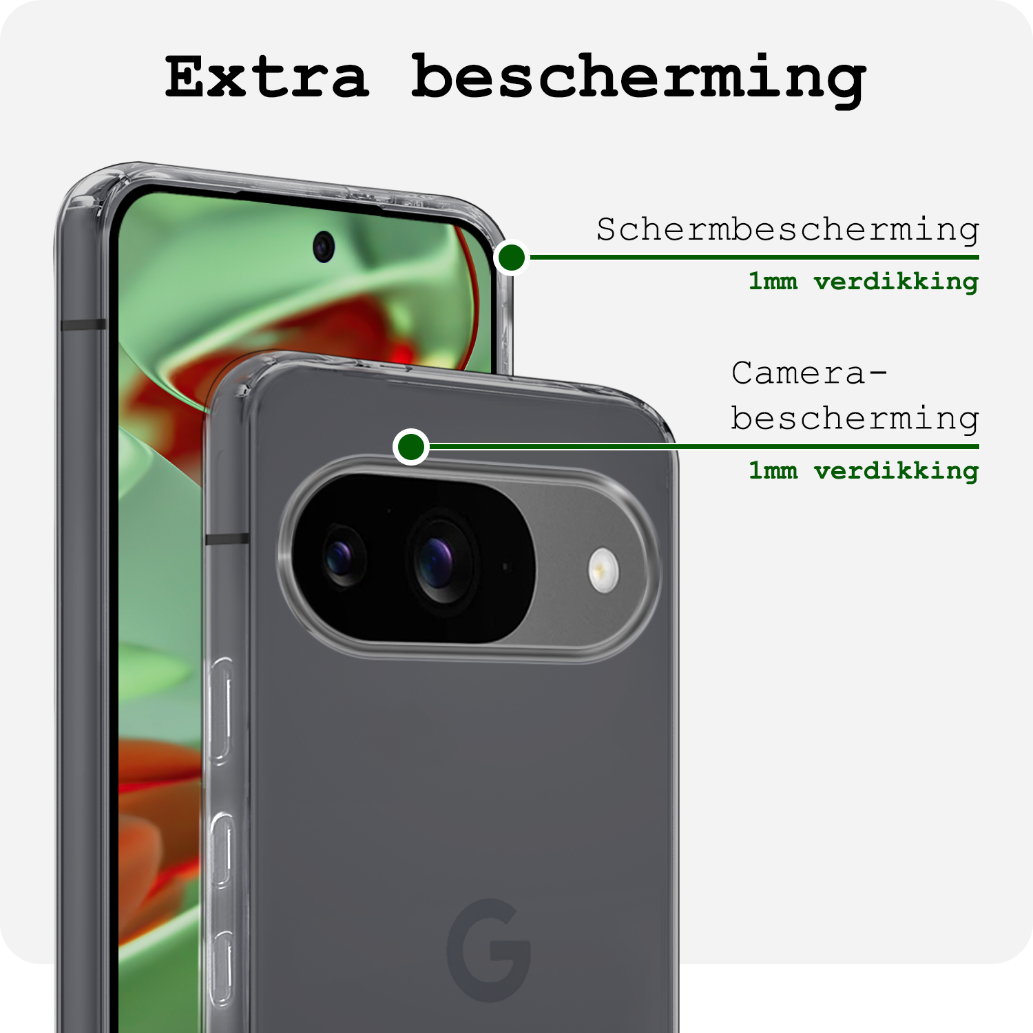 BASEY. Hoesje Geschikt voor Google Pixel 9 Hoesje Siliconen Case Hoes Met 2x Screenprotector - Hoes Geschikt voor Google Pixel 9 Hoes Cover Case - Transparant
