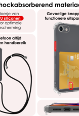 NoXx Hoes Geschikt voor iPhone SE 2020 Hoesje Pasjeshouder Cover Met Koord Shock Proof Case Siliconen Hoes Met Telefoonkoord en Kaarthouder - Transparant - 2 PACK