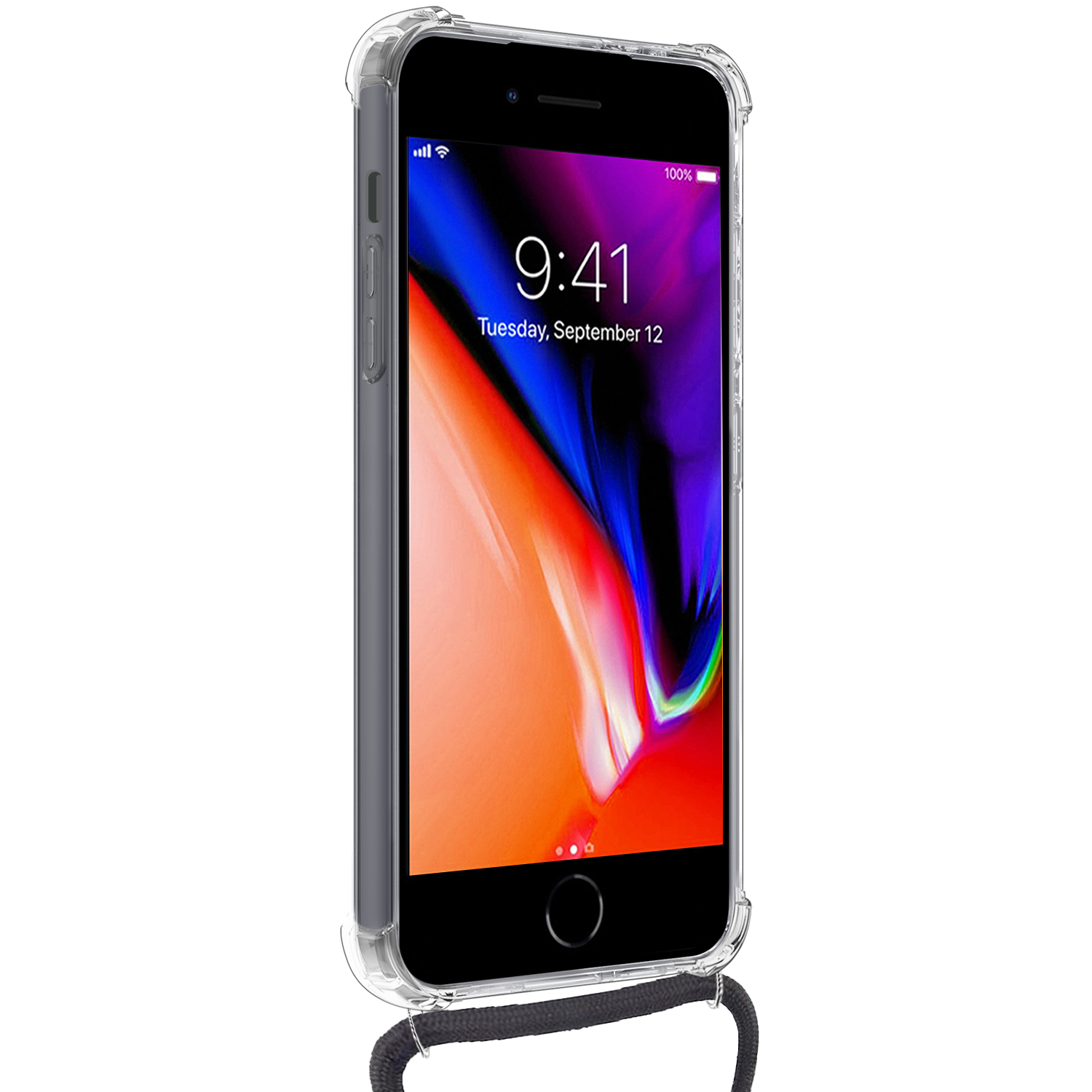 NoXx Hoes Geschikt voor iPhone SE 2022 Hoesje Pasjeshouder Cover Met Koord Shock Proof Case Siliconen Hoes Met Telefoonkoord en Kaarthouder - Transparant