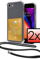 NoXx Hoes Geschikt voor iPhone SE 2022 Hoesje Pasjeshouder Cover Met Koord Shock Proof Case Siliconen Hoes Met Telefoonkoord en Kaarthouder - Transparant - 2 PACK