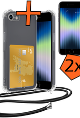 Nomfy Hoesje Geschikt voor iPhone SE 2020 Hoesje Met Telefoonketting Pasjeshouder Shockproof Case Met 2x Screenprotector Koord - Hoesje Geschikt voor iPhone SE (2020) Hoes Met Kaarthouder - Transparant