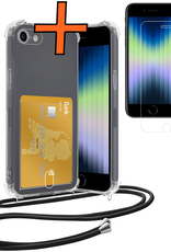 Nomfy Hoesje Geschikt voor iPhone SE 2022 Hoesje Met Telefoonketting Pasjeshouder Shockproof Case Met Screenprotector Koord - Hoesje Geschikt voor iPhone SE (2022) Hoes Met Kaarthouder - Transparant