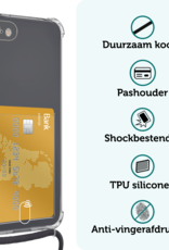 Forterra Hoesje Geschikt voor iPhone 8 Pashouder Case Siliconen Hoes Met Koord - Hoes Geschikt voor iPhone 8 Met Telefoonkoord Hoesje Back Cover Met Pasjeshouder - Transparant - 2 PACK